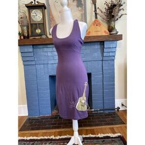 SYNERGY S Guitar Embroidery Organic Cotton Knit Dress Small Purple Eco Small
